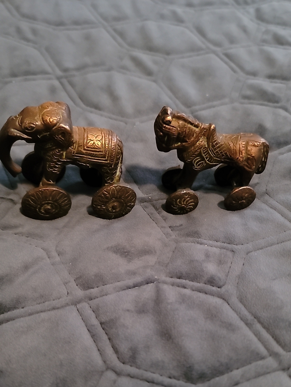 Brass Elephant Pull Toys - Antique-Style Brown Decorative Pair